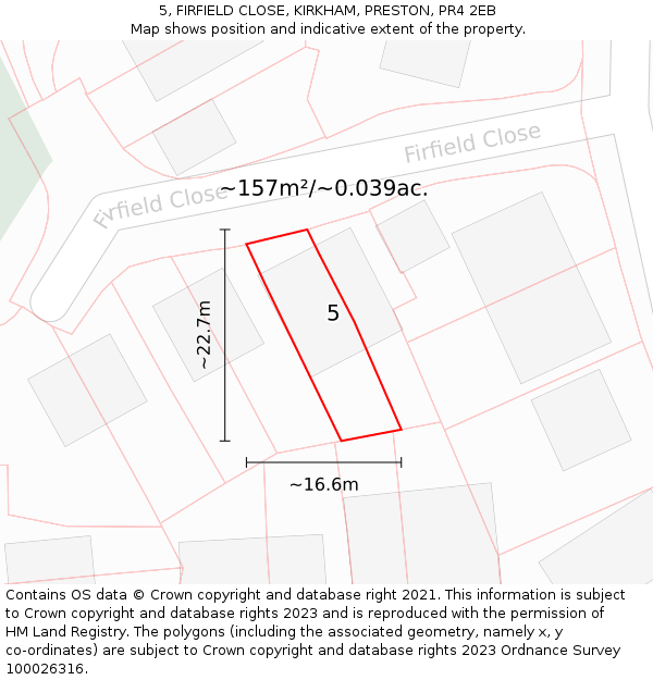 5, FIRFIELD CLOSE, KIRKHAM, PRESTON, PR4 2EB: Plot and title map