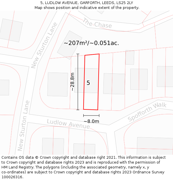 5, LUDLOW AVENUE, GARFORTH, LEEDS, LS25 2LY: Plot and title map