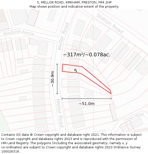 5, MELLOR ROAD, KIRKHAM, PRESTON, PR4 2HP: Plot and title map