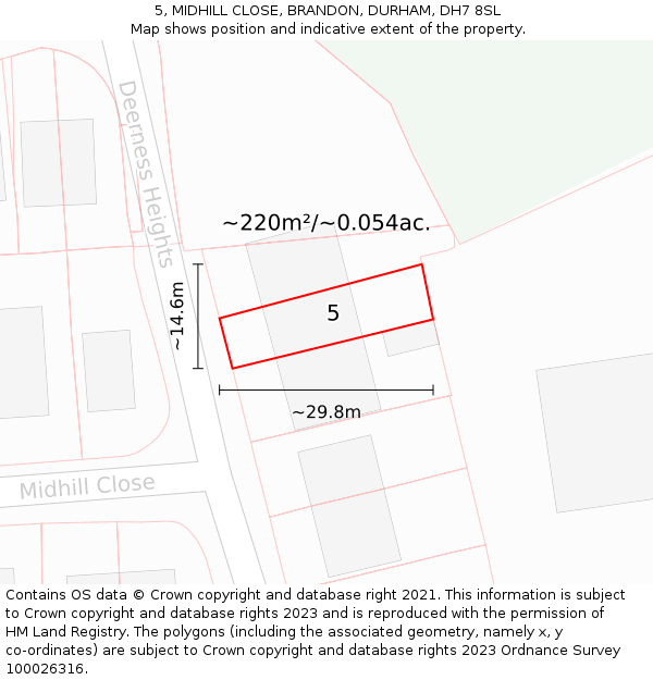 5, MIDHILL CLOSE, BRANDON, DURHAM, DH7 8SL: Plot and title map