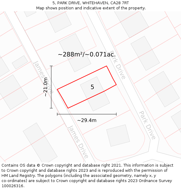 5, PARK DRIVE, WHITEHAVEN, CA28 7RT: Plot and title map