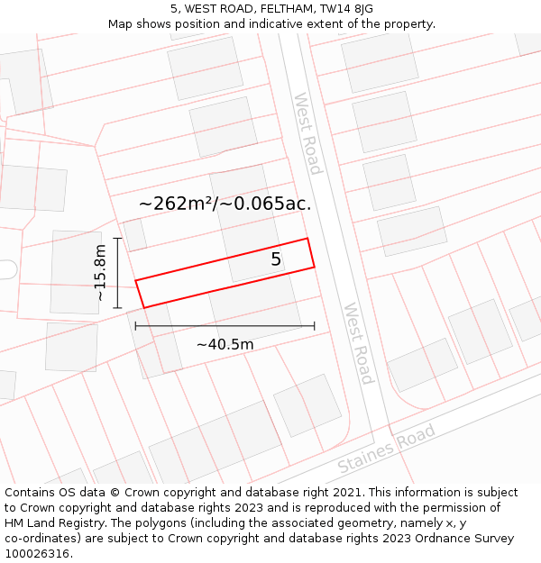5, WEST ROAD, FELTHAM, TW14 8JG: Plot and title map