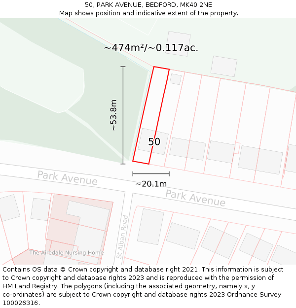 50, PARK AVENUE, BEDFORD, MK40 2NE: Plot and title map