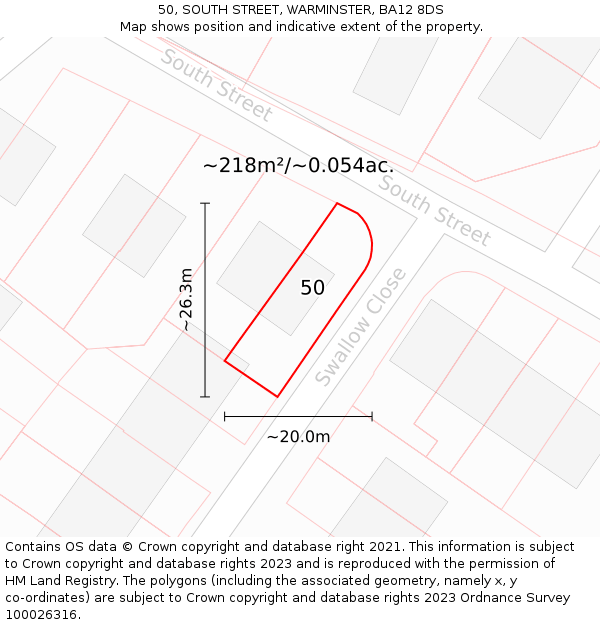 50, SOUTH STREET, WARMINSTER, BA12 8DS: Plot and title map