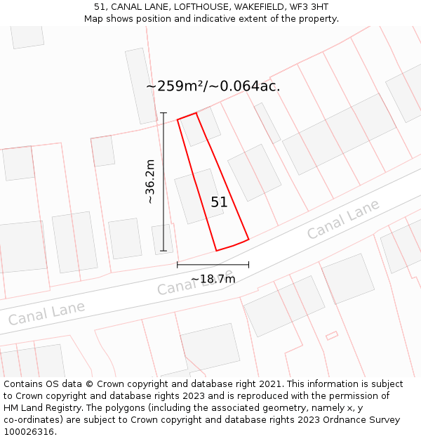 51, CANAL LANE, LOFTHOUSE, WAKEFIELD, WF3 3HT: Plot and title map