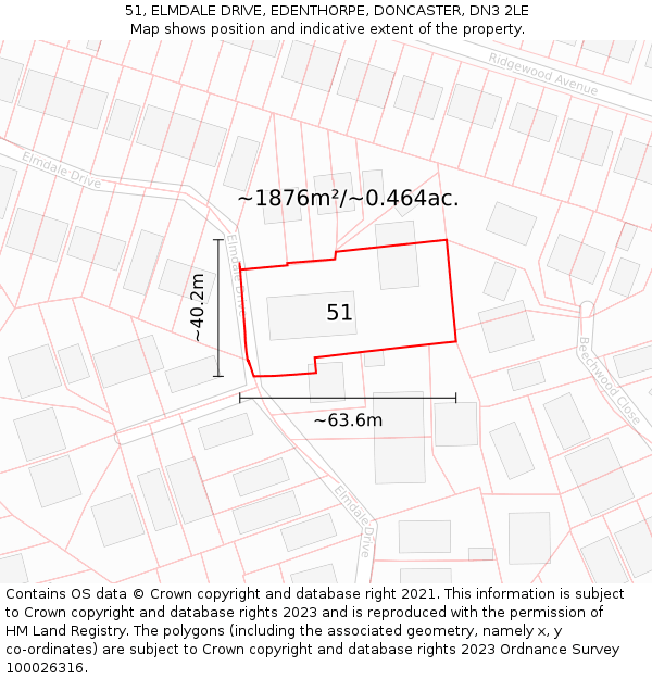 51, ELMDALE DRIVE, EDENTHORPE, DONCASTER, DN3 2LE: Plot and title map