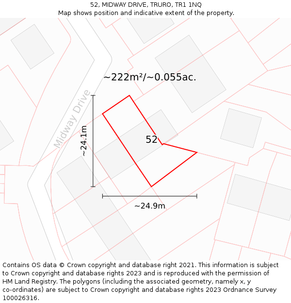 52, MIDWAY DRIVE, TRURO, TR1 1NQ: Plot and title map