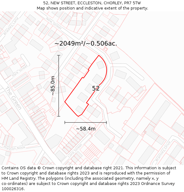 52, NEW STREET, ECCLESTON, CHORLEY, PR7 5TW: Plot and title map