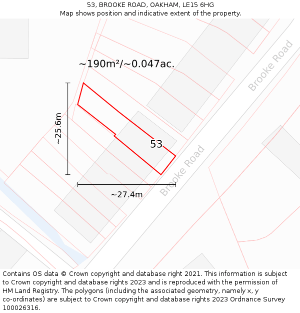 53, BROOKE ROAD, OAKHAM, LE15 6HG: Plot and title map