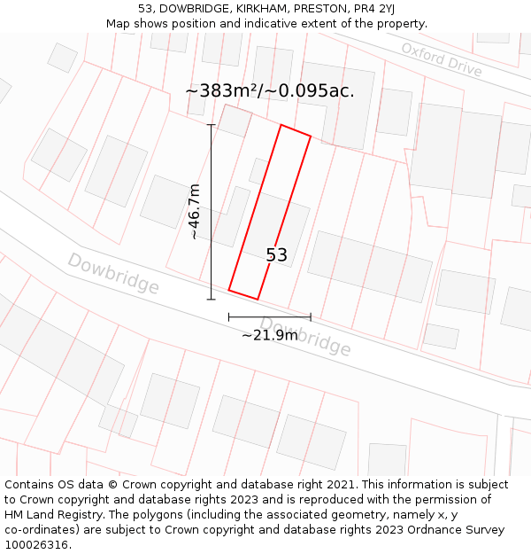 53, DOWBRIDGE, KIRKHAM, PRESTON, PR4 2YJ: Plot and title map