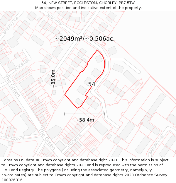 54, NEW STREET, ECCLESTON, CHORLEY, PR7 5TW: Plot and title map