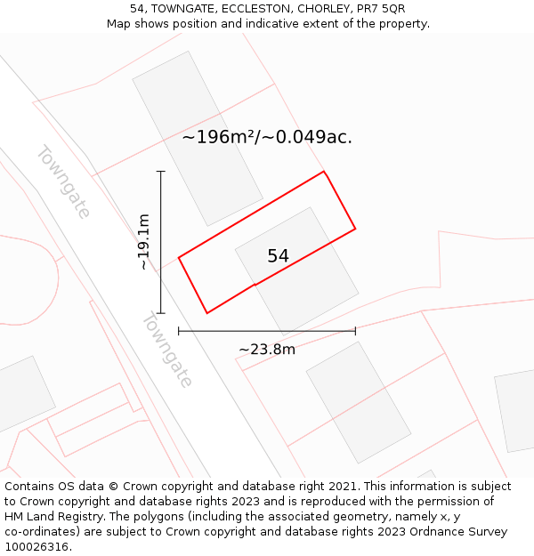 54, TOWNGATE, ECCLESTON, CHORLEY, PR7 5QR: Plot and title map