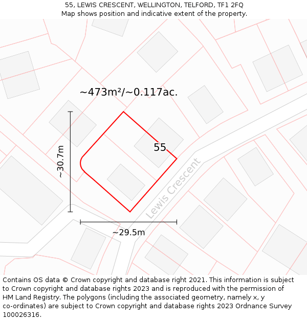 55, LEWIS CRESCENT, WELLINGTON, TELFORD, TF1 2FQ: Plot and title map