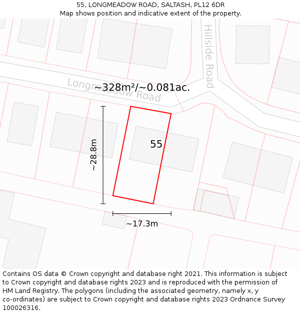 55, LONGMEADOW ROAD, SALTASH, PL12 6DR: Plot and title map