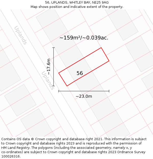 56, UPLANDS, WHITLEY BAY, NE25 9AG: Plot and title map