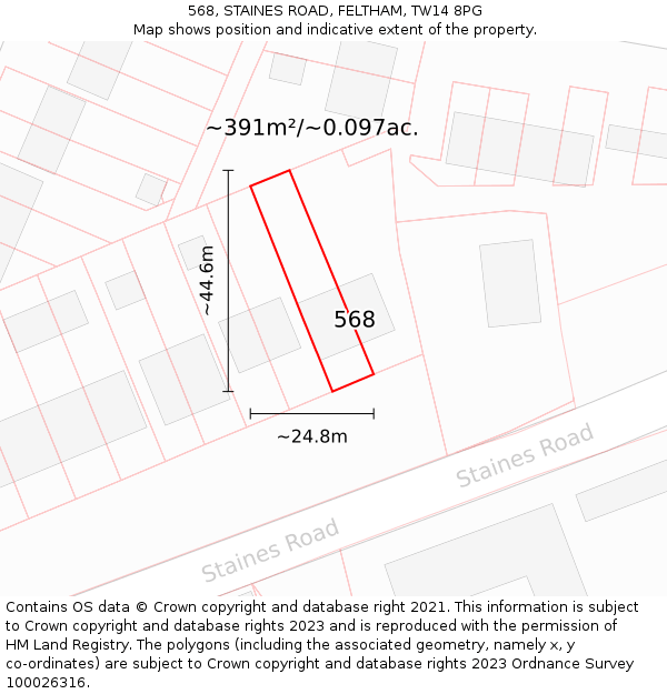 568, STAINES ROAD, FELTHAM, TW14 8PG: Plot and title map