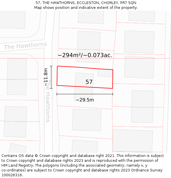 57, THE HAWTHORNS, ECCLESTON, CHORLEY, PR7 5QN: Plot and title map