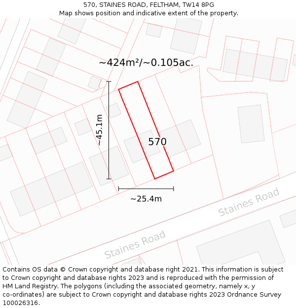 570, STAINES ROAD, FELTHAM, TW14 8PG: Plot and title map