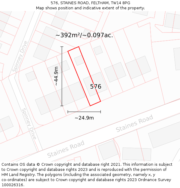 576, STAINES ROAD, FELTHAM, TW14 8PG: Plot and title map