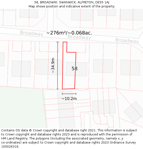 58, BROADWAY, SWANWICK, ALFRETON, DE55 1AJ: Plot and title map