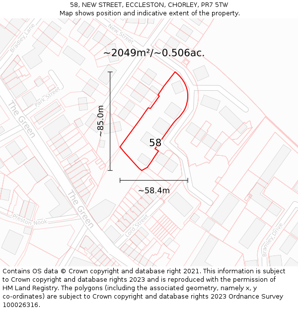 58, NEW STREET, ECCLESTON, CHORLEY, PR7 5TW: Plot and title map