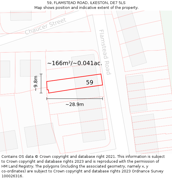 59, FLAMSTEAD ROAD, ILKESTON, DE7 5LS: Plot and title map