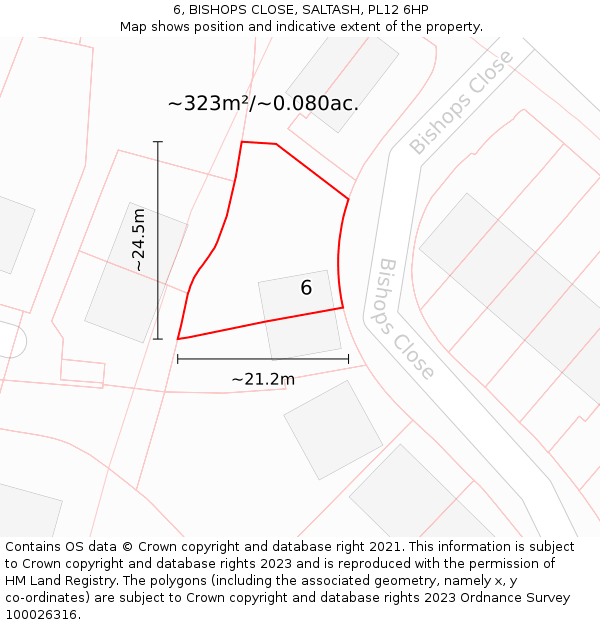 6, BISHOPS CLOSE, SALTASH, PL12 6HP: Plot and title map