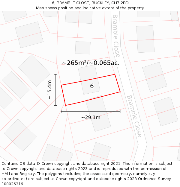 6, BRAMBLE CLOSE, BUCKLEY, CH7 2BD: Plot and title map