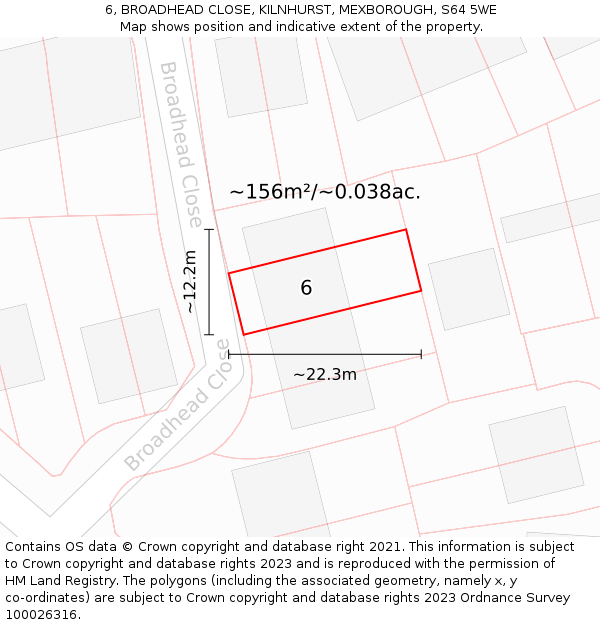6, BROADHEAD CLOSE, KILNHURST, MEXBOROUGH, S64 5WE: Plot and title map