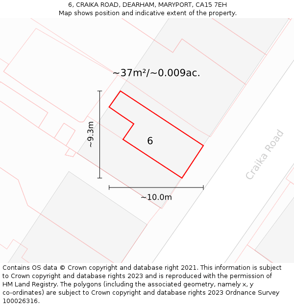 6, CRAIKA ROAD, DEARHAM, MARYPORT, CA15 7EH: Plot and title map