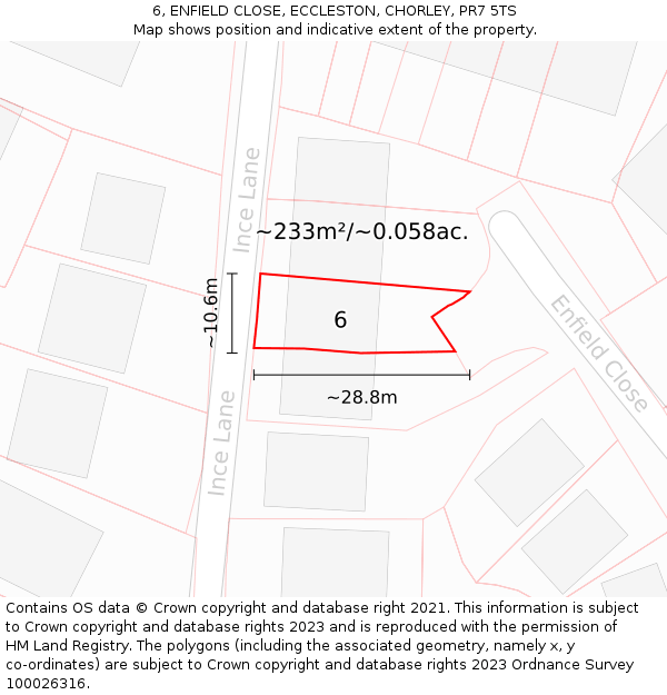 6, ENFIELD CLOSE, ECCLESTON, CHORLEY, PR7 5TS: Plot and title map