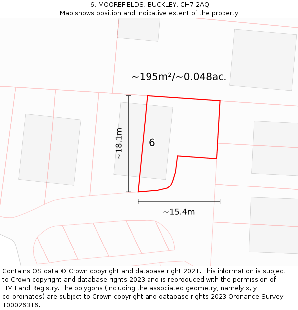 6, MOOREFIELDS, BUCKLEY, CH7 2AQ: Plot and title map