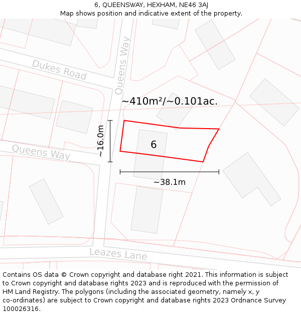 6, QUEENSWAY, HEXHAM, NE46 3AJ: Plot and title map