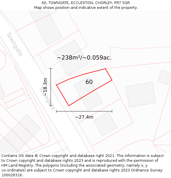 60, TOWNGATE, ECCLESTON, CHORLEY, PR7 5QR: Plot and title map