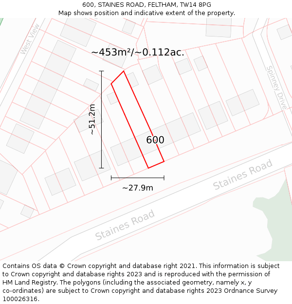 600, STAINES ROAD, FELTHAM, TW14 8PG: Plot and title map