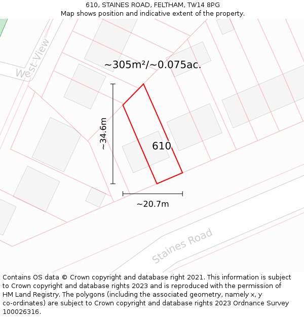 610, STAINES ROAD, FELTHAM, TW14 8PG: Plot and title map