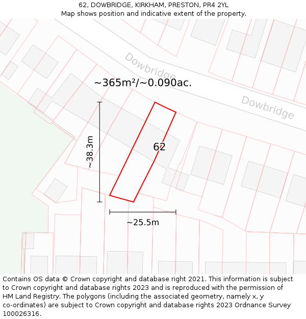 62, DOWBRIDGE, KIRKHAM, PRESTON, PR4 2YL: Plot and title map
