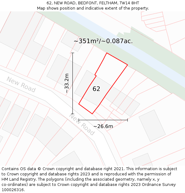 62, NEW ROAD, BEDFONT, FELTHAM, TW14 8HT: Plot and title map