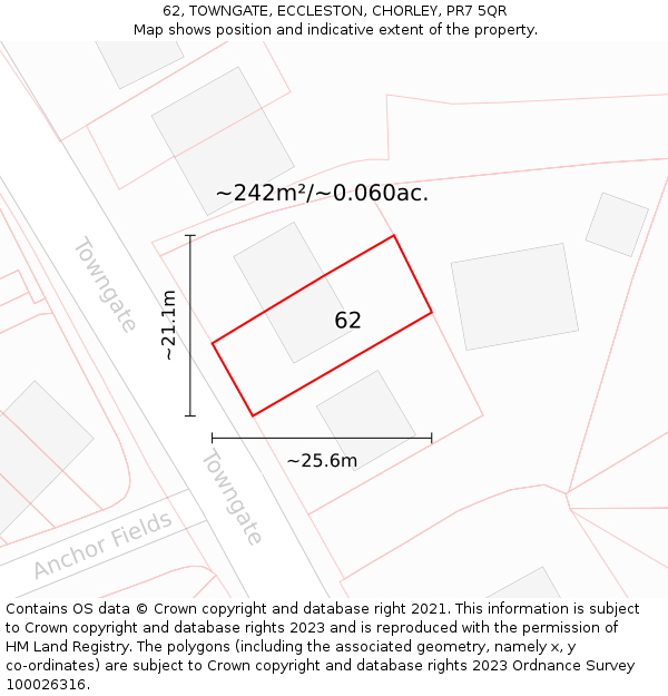 62, TOWNGATE, ECCLESTON, CHORLEY, PR7 5QR: Plot and title map