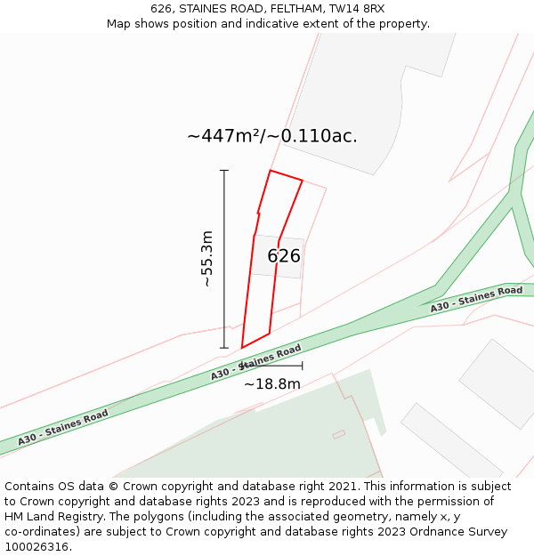 626, STAINES ROAD, FELTHAM, TW14 8RX: Plot and title map