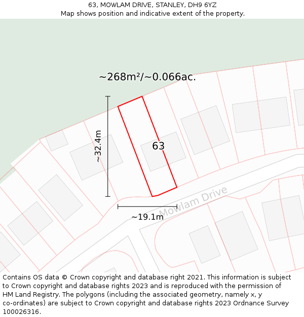63, MOWLAM DRIVE, STANLEY, DH9 6YZ: Plot and title map