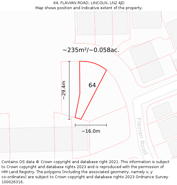 64, FLAVIAN ROAD, LINCOLN, LN2 4JD: Plot and title map