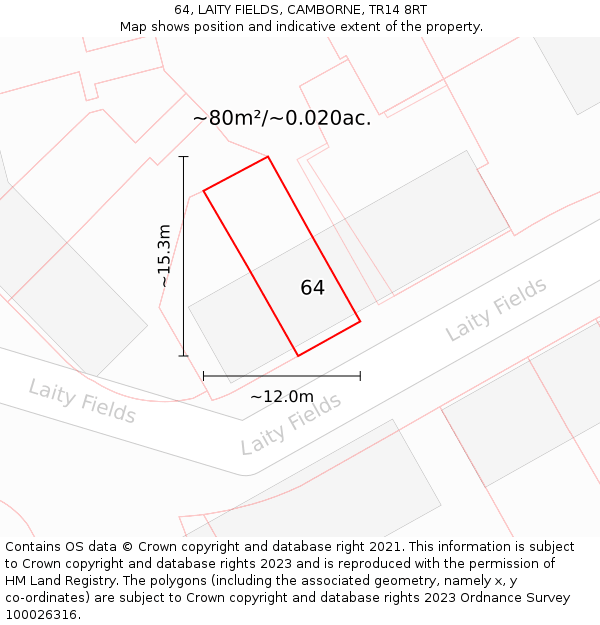 64, LAITY FIELDS, CAMBORNE, TR14 8RT: Plot and title map