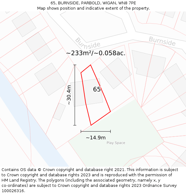 65, BURNSIDE, PARBOLD, WIGAN, WN8 7PE: Plot and title map