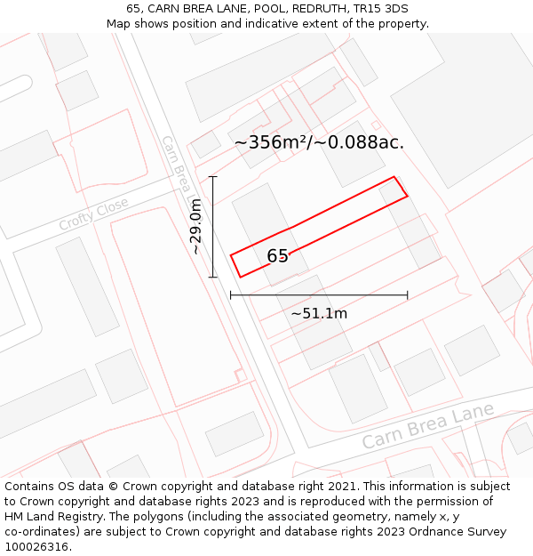 65, CARN BREA LANE, POOL, REDRUTH, TR15 3DS: Plot and title map