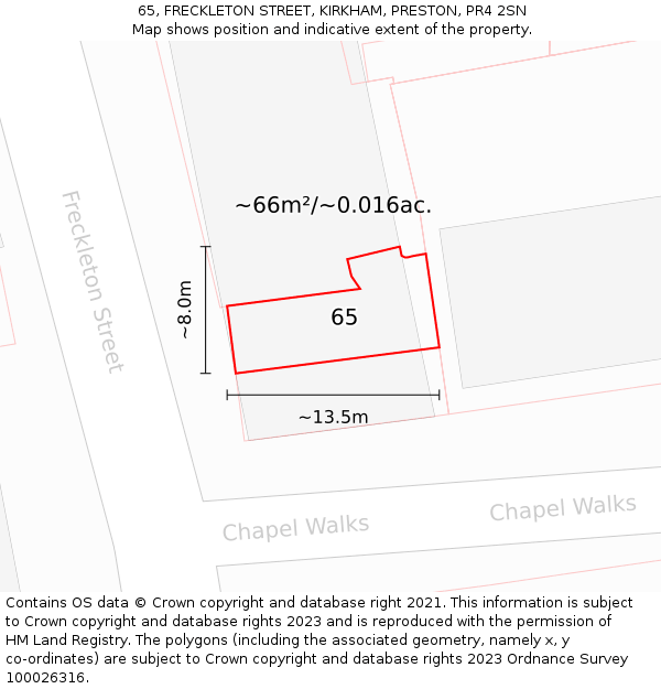 65, FRECKLETON STREET, KIRKHAM, PRESTON, PR4 2SN: Plot and title map