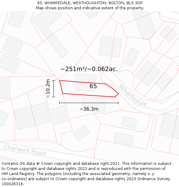 65, WHARFEDALE, WESTHOUGHTON, BOLTON, BL5 3DP: Plot and title map