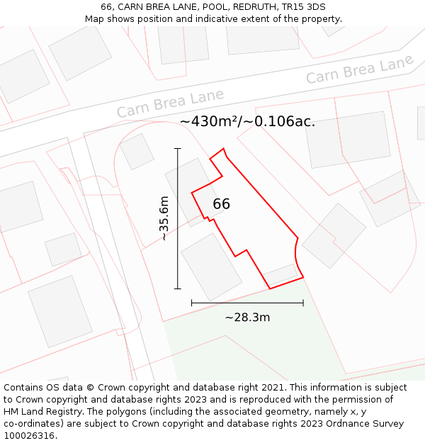 66, CARN BREA LANE, POOL, REDRUTH, TR15 3DS: Plot and title map