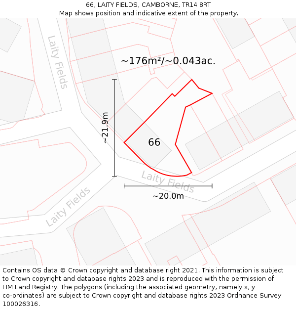 66, LAITY FIELDS, CAMBORNE, TR14 8RT: Plot and title map