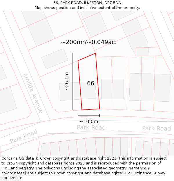 66, PARK ROAD, ILKESTON, DE7 5DA: Plot and title map